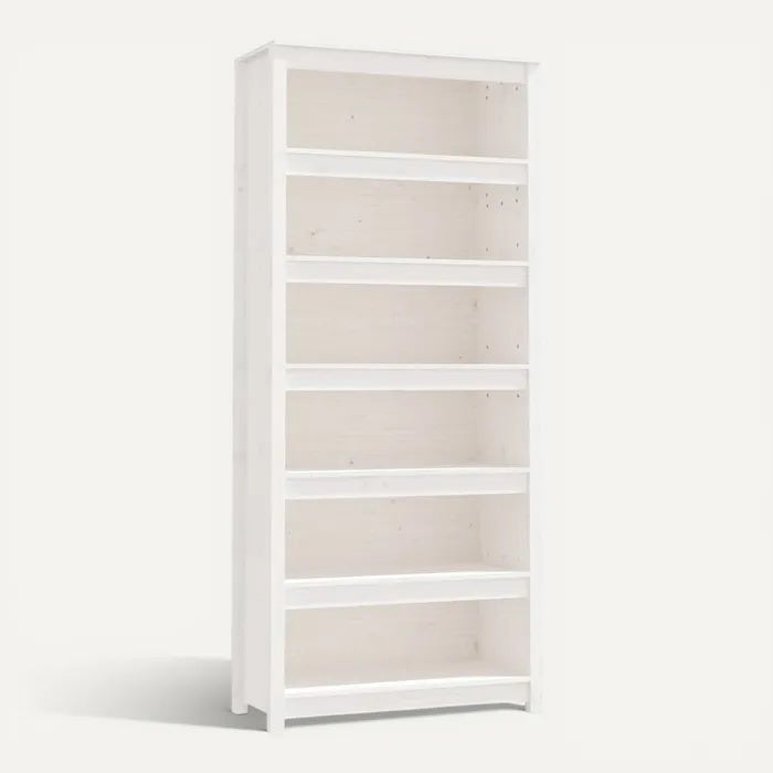 **Technische titel in het Nederlands: Eenvoudige witte boekenkast met zeven planken**