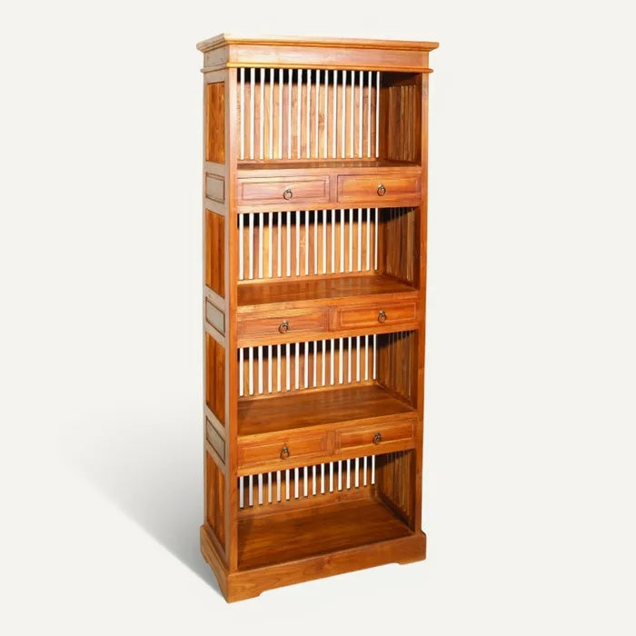 **Technische titel in het Nederlands: Multifunctionele houten boekenkast met open planken en lades**