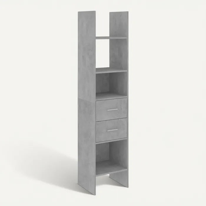**Technische titel in het Nederlands: Modulaire boekenplank met betonlook en lades**