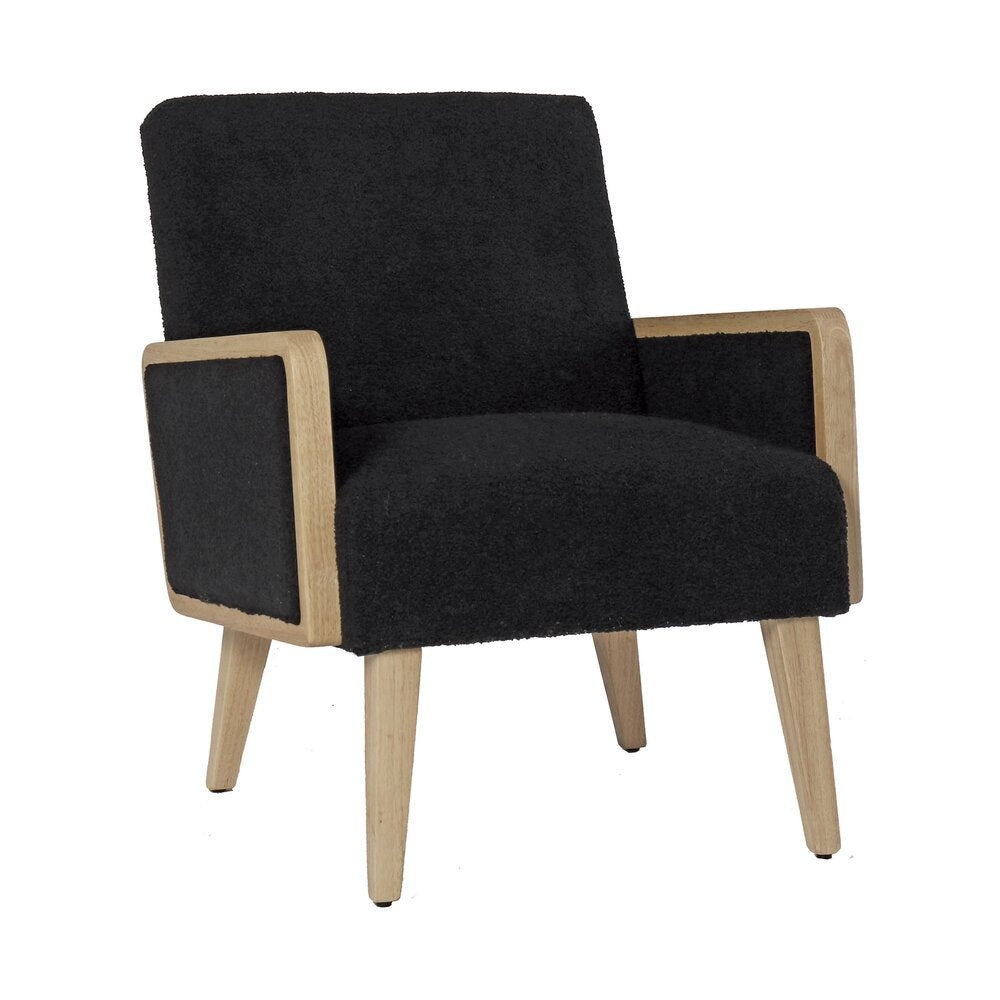 **Titel:** Stijlvolle Zwarte Relaxstoel met Houten Accenten