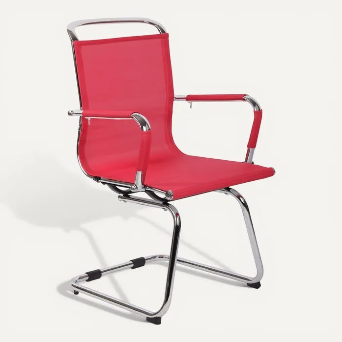 **Stapelbare moderne stoel met metalen frame en stoffen zitting**